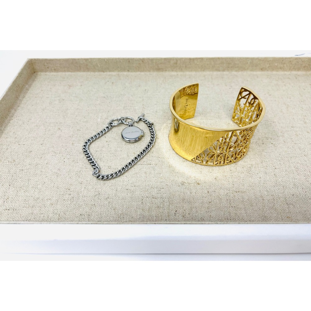 Vera Bradley Gold Tone Filigree Cuff & Silver Tone Locket Chain Bracelet Set